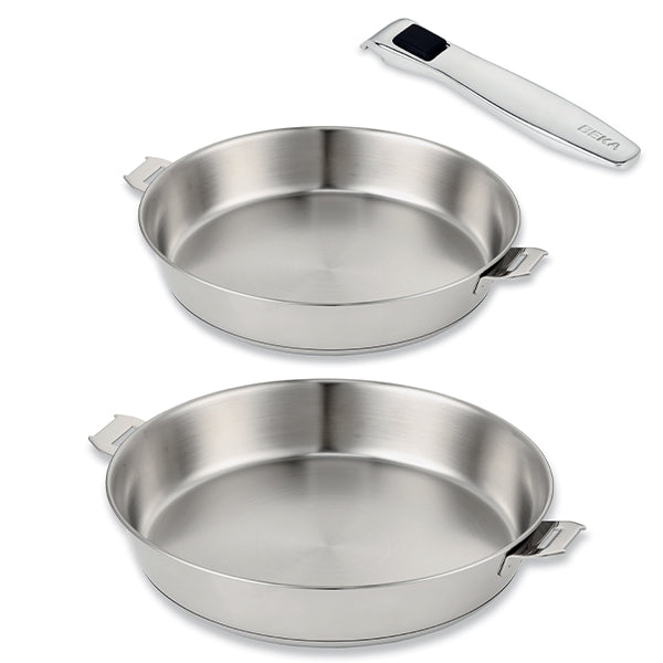 Lot de 2 poêles inox Evolution 20, 28 cm et 1 manche amovible  Beka - Mathon