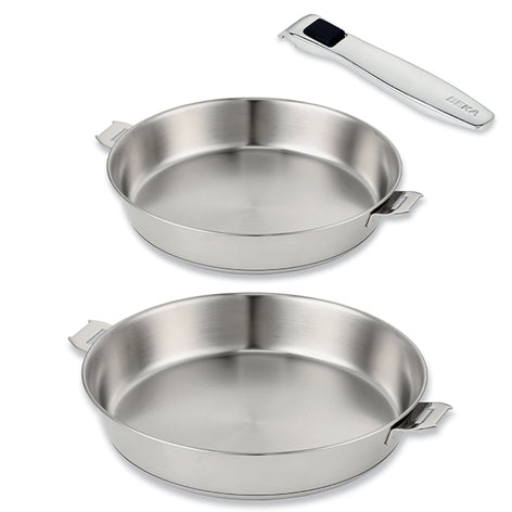 Lot 2 poêles tout inox Evolution 20 et 28 cm et manche amovible Beka - Mathon