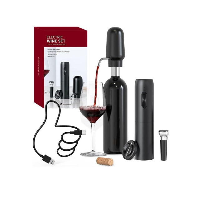Ensemble de Tire Bouchon Électrique 4-en-1 avec Ouvre Bouteille Rechargeable noir Vendos85 - Mathon