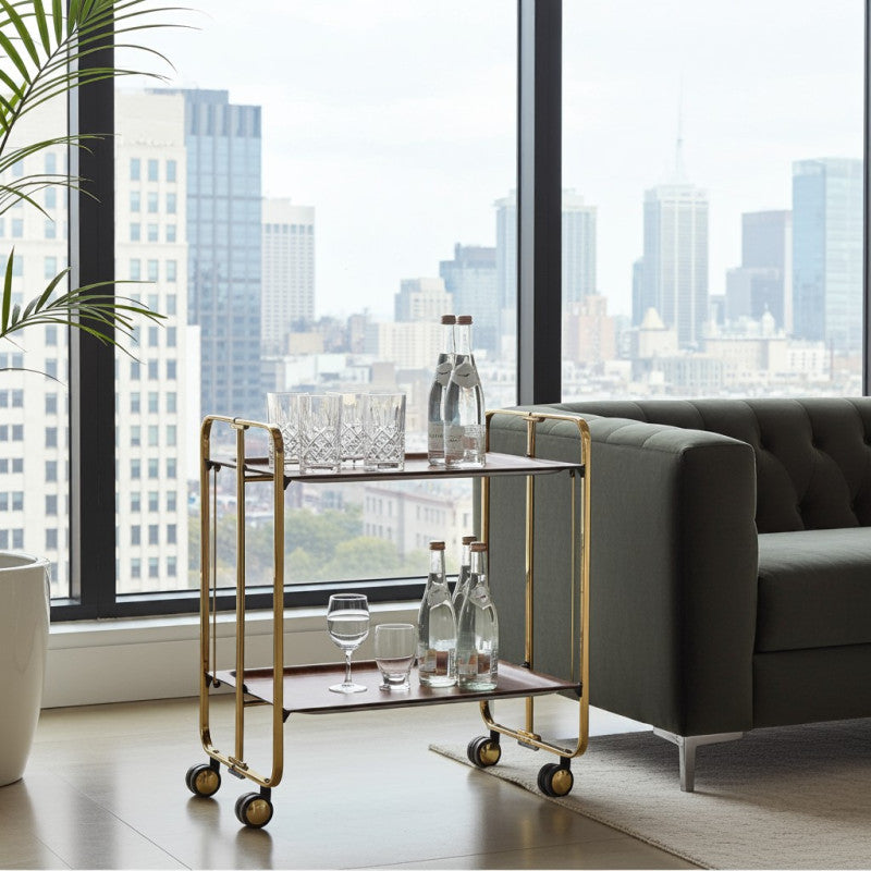 Desserte pliante 2 niveaux avec roulettes – structure recouverte d