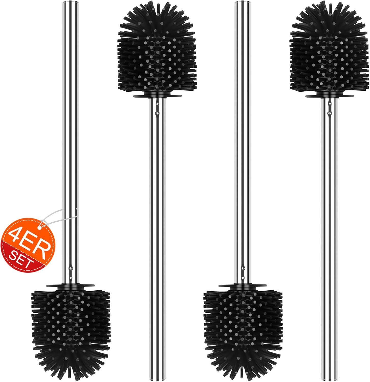 4 Têtes de brosse WC silicone noire avec manche inox Vendos85 - Mathon