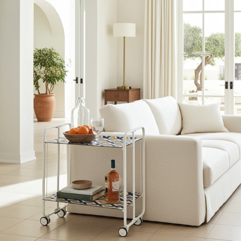 Desserte pliante 2 niveaux avec roulettes – structure blanche, bauhaus Don Hierro - Mathon - 2