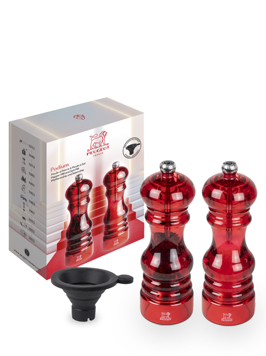 Podium Duo moulin poivre et moulin sel acryl rouge 18 cm Peugeot - Mathon - 1