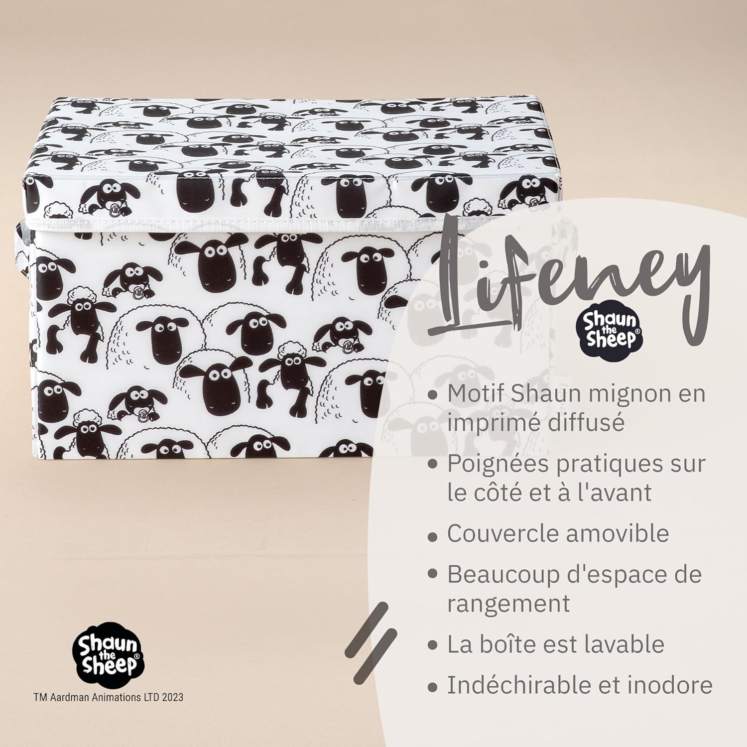 Boîte de rangement avec couvercle fond blanc Lifeney Shaun le mouton Fackelmann - Mathon - 2