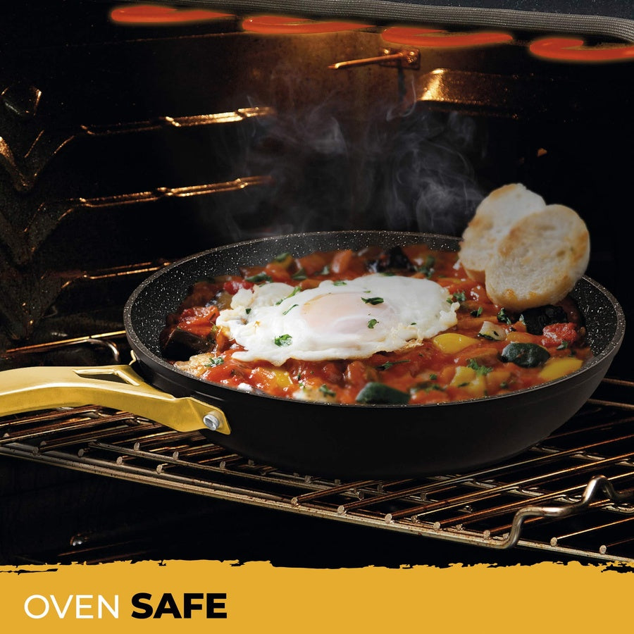 Set 3 Poêles à Frire Antiadhésives à Induction 18-20-24cm, Aluminium Forgé  Noir Gold Titanium - Mathon - 8