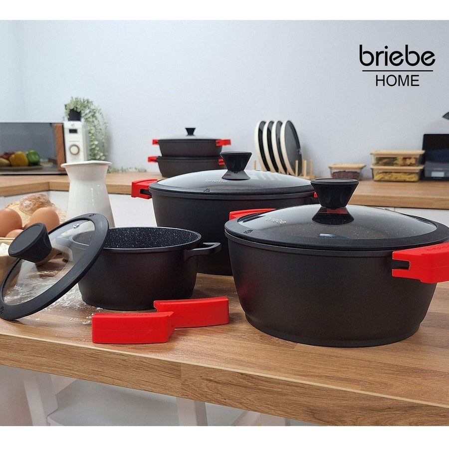 Batterie de Cuisine Induction 8 Pièces Aluminium Fonte 4 Casseroles 4 Couvercles  Noir BLACKT4 - Mathon - 2