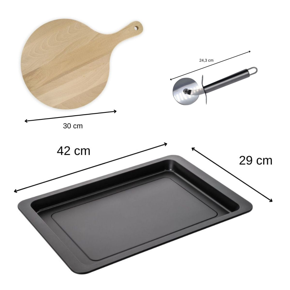 Ensemble pour pizza avec une plaque de cuisson four, 2 planches à pizza rondes et une roulette à pizza Fackelmann - Mathon - 3