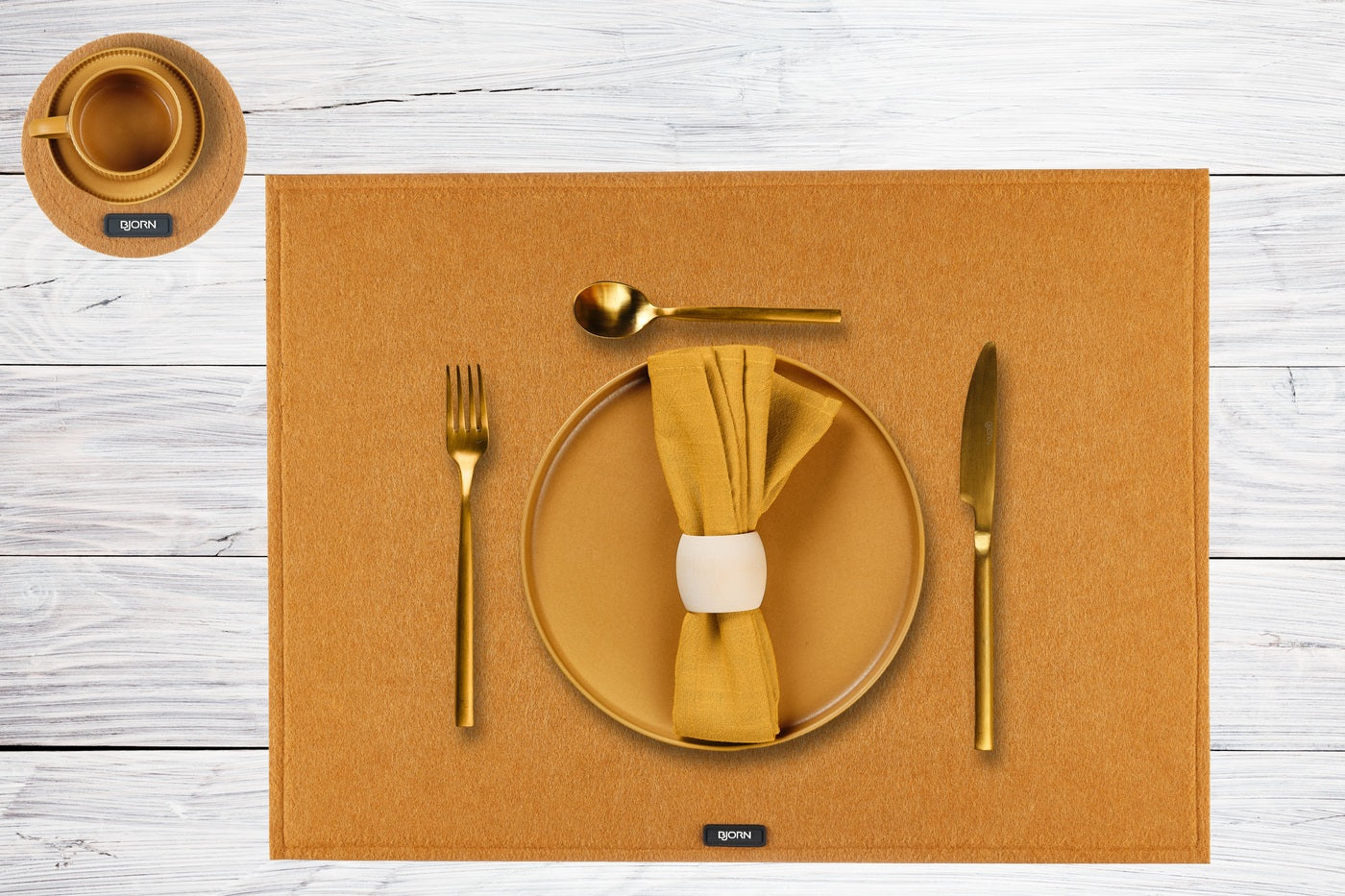 Set de table rectangulaire - 6 pièces - Feutre recyclé marron Björn - Mathon - 5