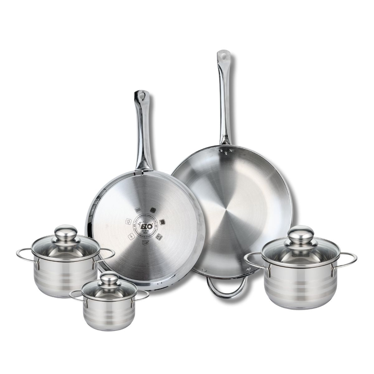 Ensemble de 2 Poêles de cuisson 28 et 32 cm et 3 faitouts 12, 14 et 16 cm  Profi Brillant Elo - Mathon - 1