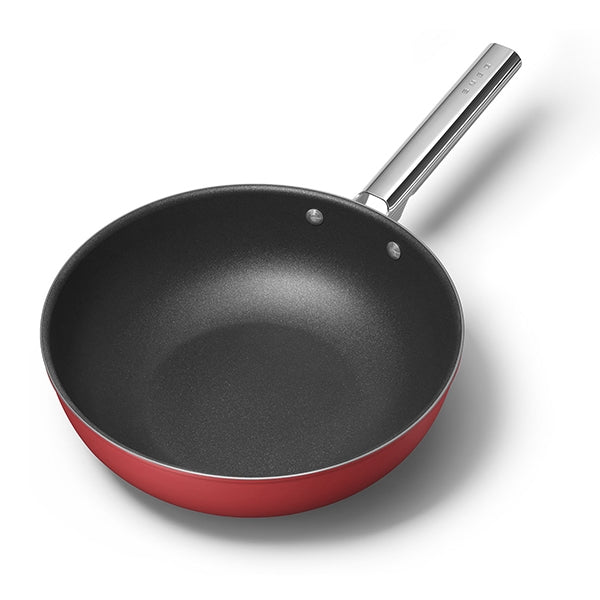 Wok aluminium antiadhésif 30 cm rouge mat Smeg - Mathon - 1