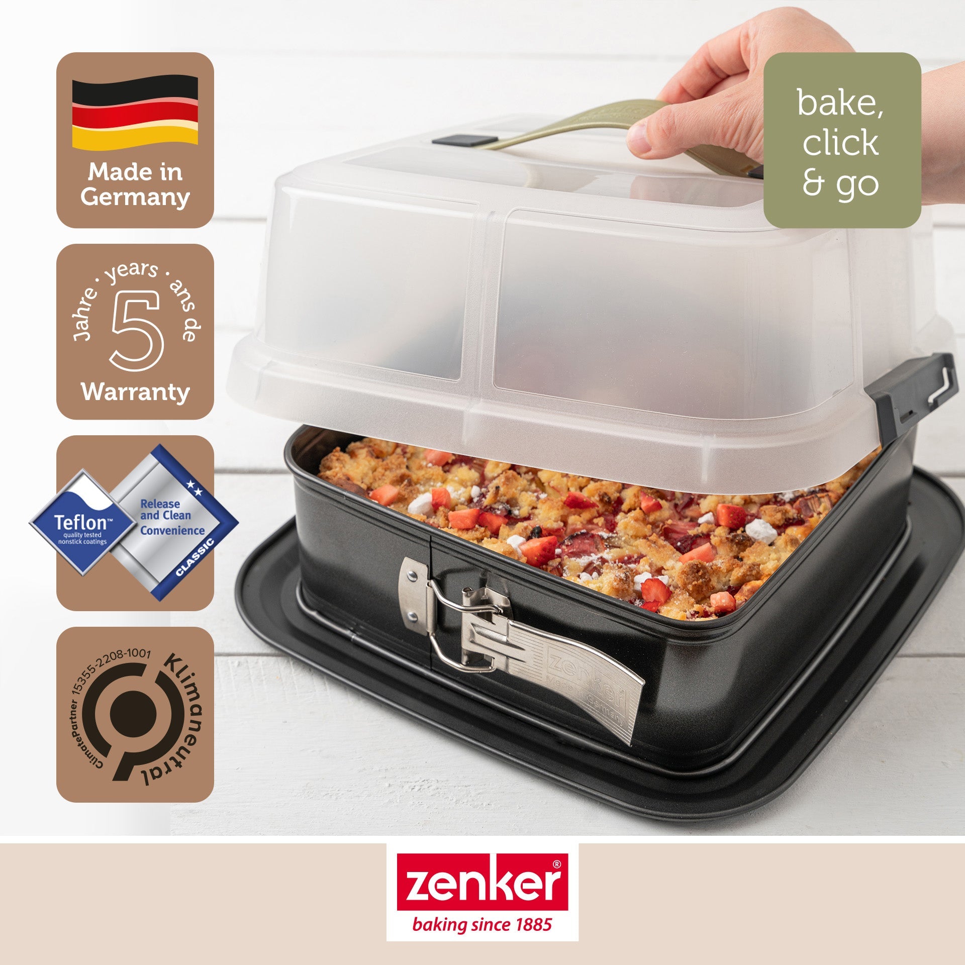 Moule à charnière carré avec couvercle 23 cm Zenker Bake Click and Go Zenker - Mathon - 2