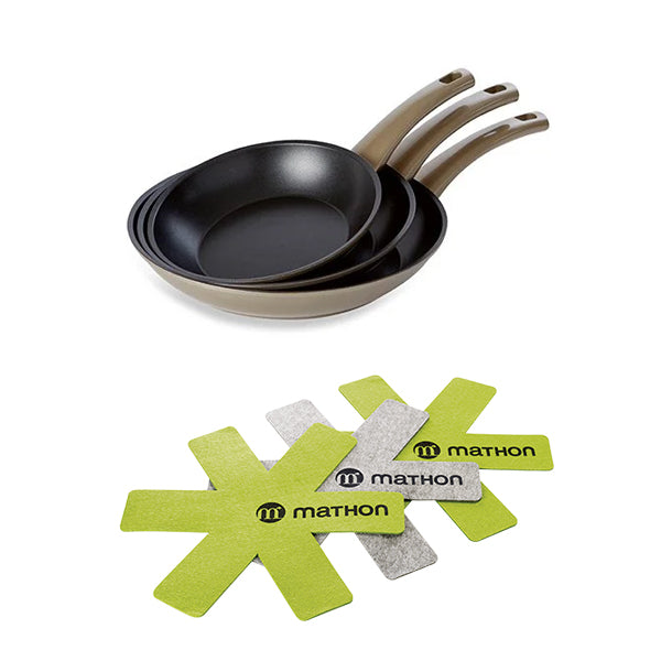 Lot 3 poêles anti-adhérentes Prestige doré 20, 24 et 28 cm et 3 feutrines Mathon - Mathon - 1