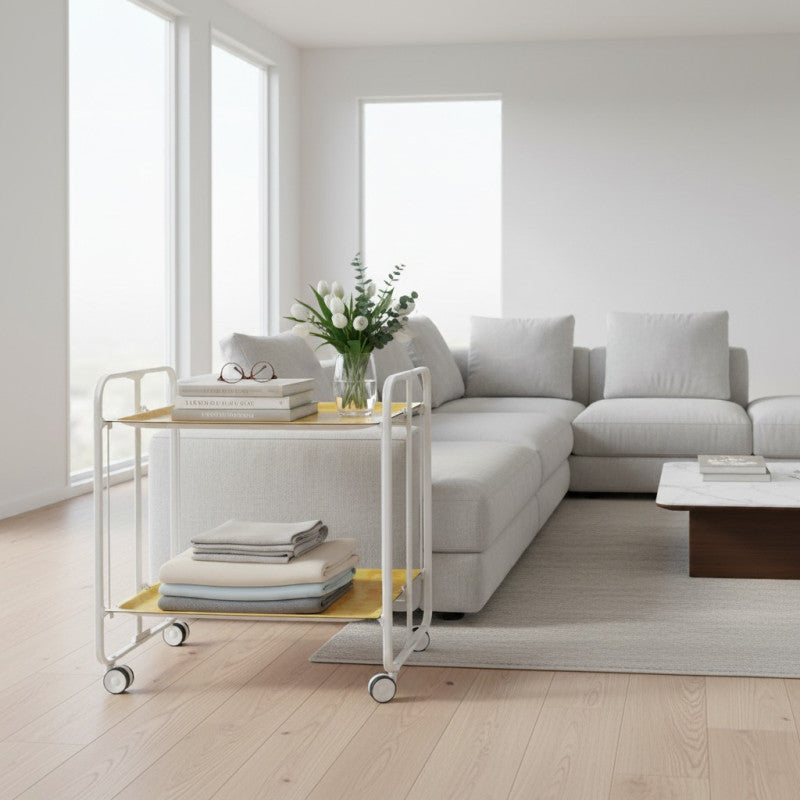 Desserte pliante 2 niveaux avec roulettes – structure blanche, bauhaus Don Hierro - Mathon - 4