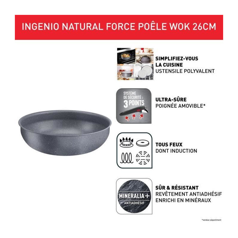 Ingenio Natural Force Wok 26 Cm, Induction, Antiadhésif, Empilable, Compatible Lave-vaisselle, Fabriqué En France L39677 Tefal - Mathon - 2