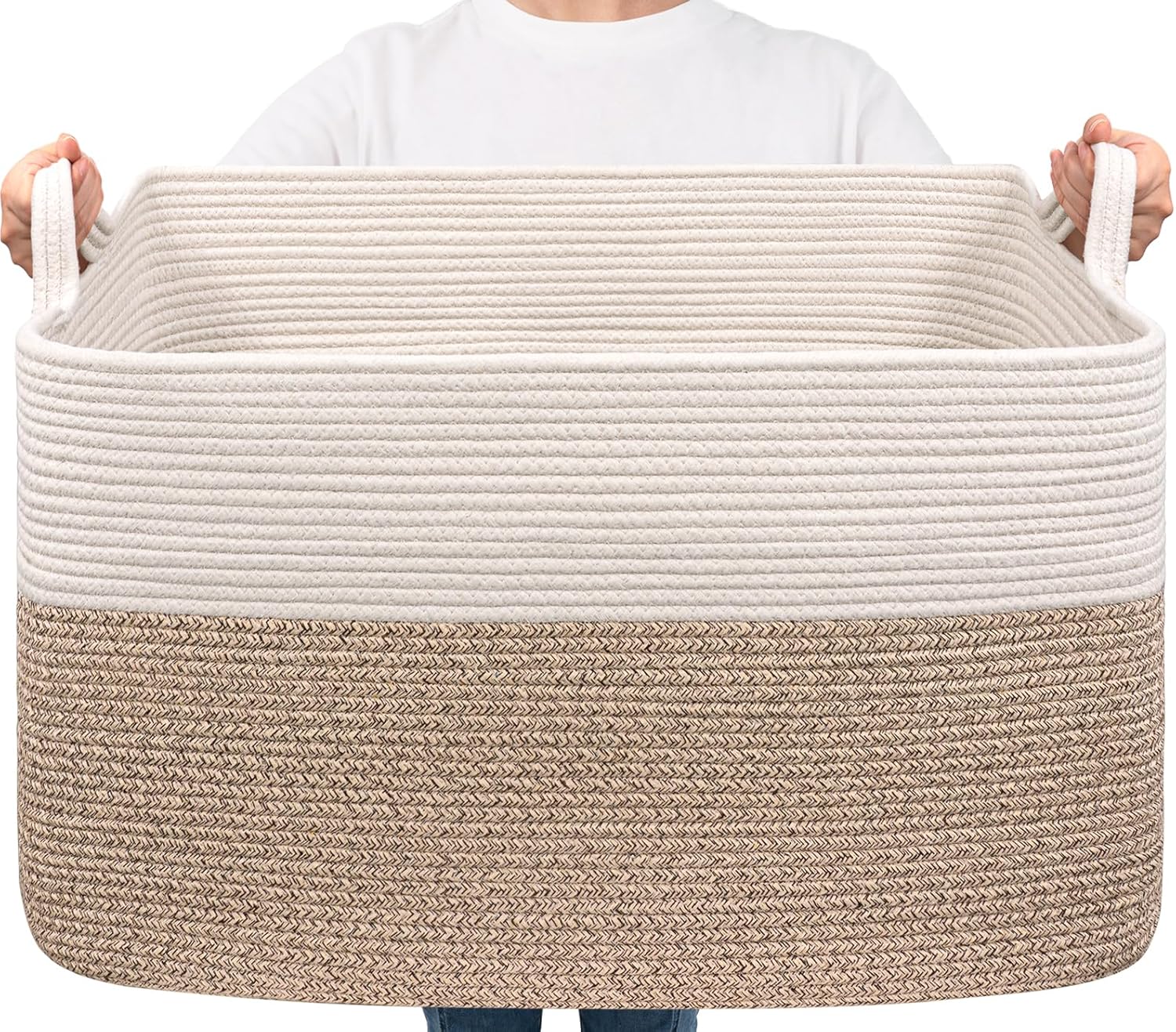 Grand panier de rangement 85 L tressé – Blanc & Marron Vendos85 - Mathon