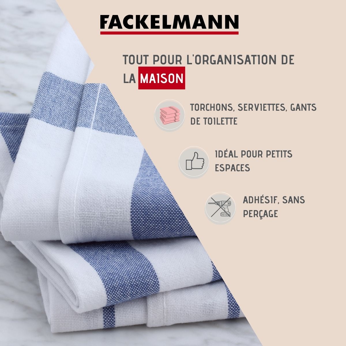 Lot de 2 crochets adhésif en acier inoxydable,  Tecno Fackelmann - Mathon - 2