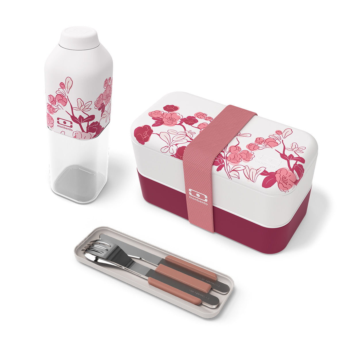 Set repas lunch box 2 étages 1L graphic Magnolia + accessoires Monbento - Mathon - 1