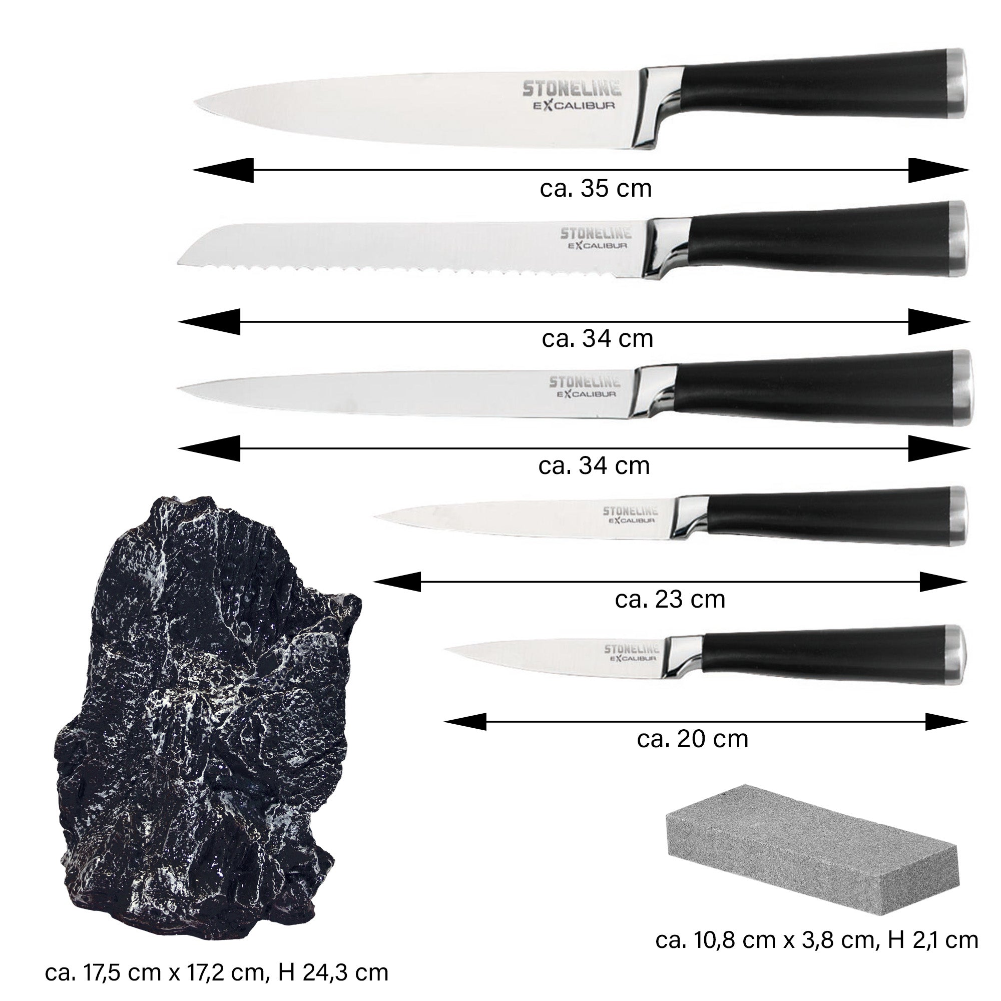 EXCALIBUR® Lot de couteaux en acier inoxydable, 7 pcs, avec porte-couteaux Stoneline - Mathon - 4