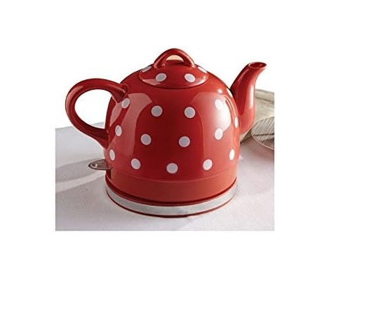 Bouilloire électrique de 0,8L en céramique rouge à pois blanc Vendos85 - Mathon