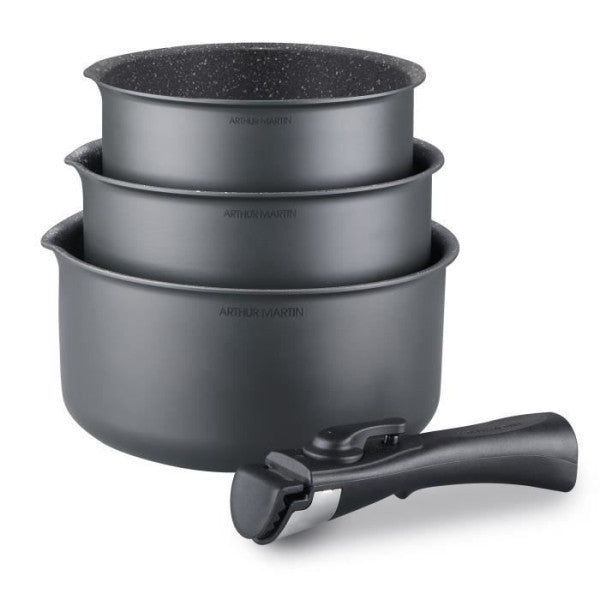 Set De 3 Casseroles Gris Mat 16-18-20 Cm + 1 Poignée Amovible - Alumin Arthur Martin - Mathon - 2