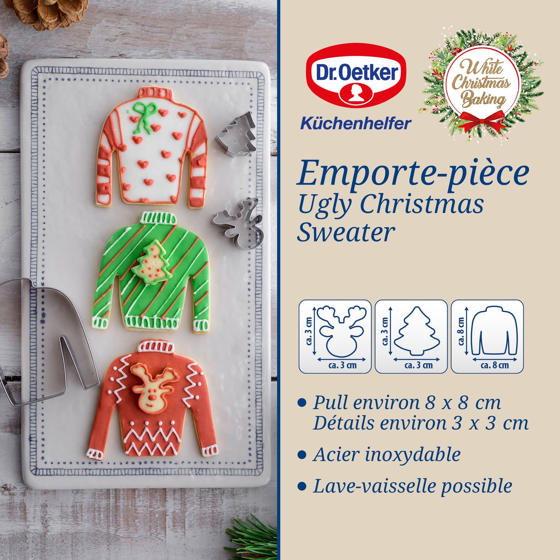 Ensemble de 3 emporte-pièces "Pull de Noël"  Baker Edition Dr. Oetker - Mathon - 2