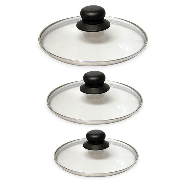 Lot 3 couvercles en verre cerclés inox 16, 18 et 20 cm Mathon - Mathon