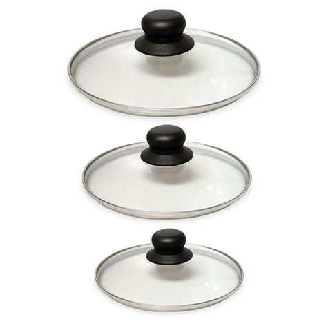 Lot 3 couvercles en verre cerclés inox 16, 18 et 20 cm Baumalu - Mathon