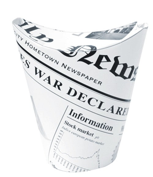 50Pcs - Gobelet snack refermable perforé carton blanc décor journal   H118mm 270ml FirstPack - Mathon - 1