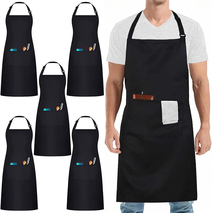 Lot de 5 tabliers de cuisine noirs avec poches Vendos85 - Mathon