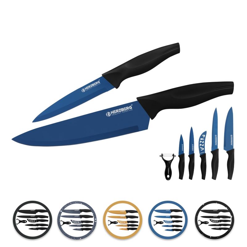 Set de 5 couteaux + économe bleu Herzberg HGKL6BLU Herzberg - Mathon - 3
