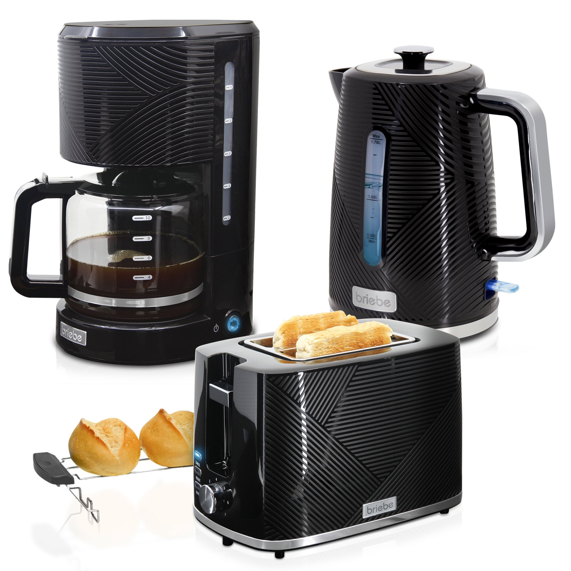 Elegance Ensemble Grille Pain 2 Fentes Bouilloire 1,7L Cafetière Filtre 10 Tasse  Noir SKT1178BLK - Mathon - 1