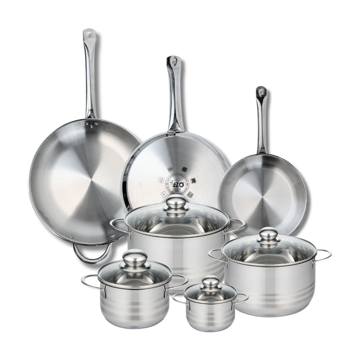 Ensemble de 3 Poêles de cuisson 24, 28 et 32 cm et 4 faitouts 12, 16, 20 et 24 cm  Profi Brillant Elo - Mathon - 1