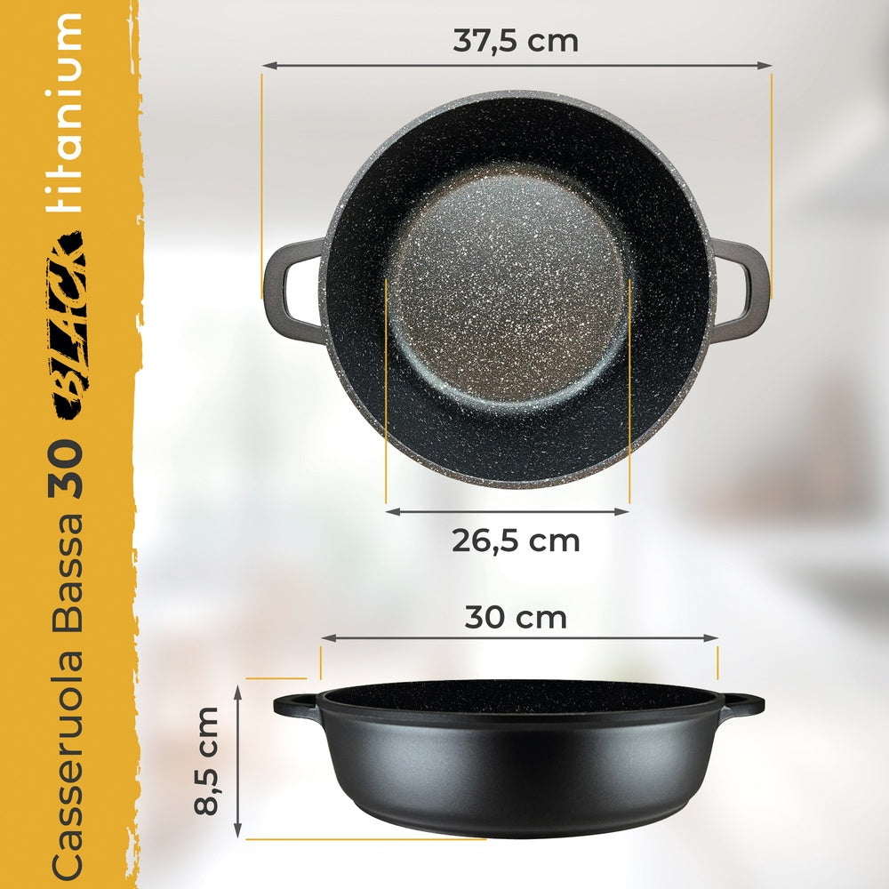Casserole Basse Induction Antiadhésif Titane 30cm, Fonte d