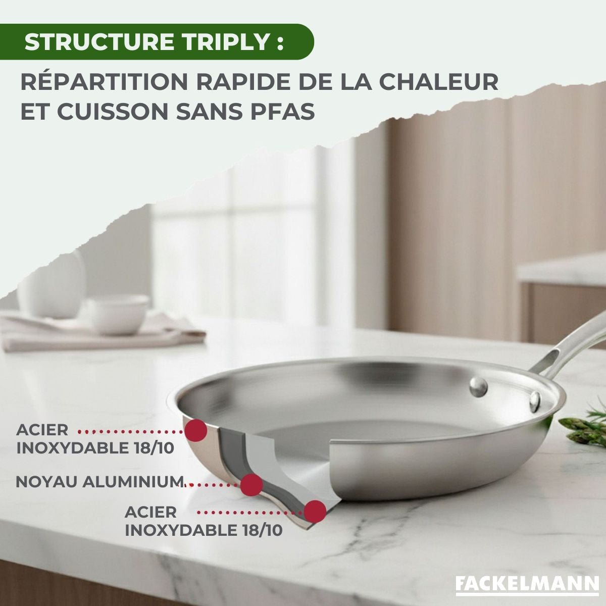 Wok 28 cm en inox 18/10 Triply  Vita3 Fackelmann - Mathon - 5