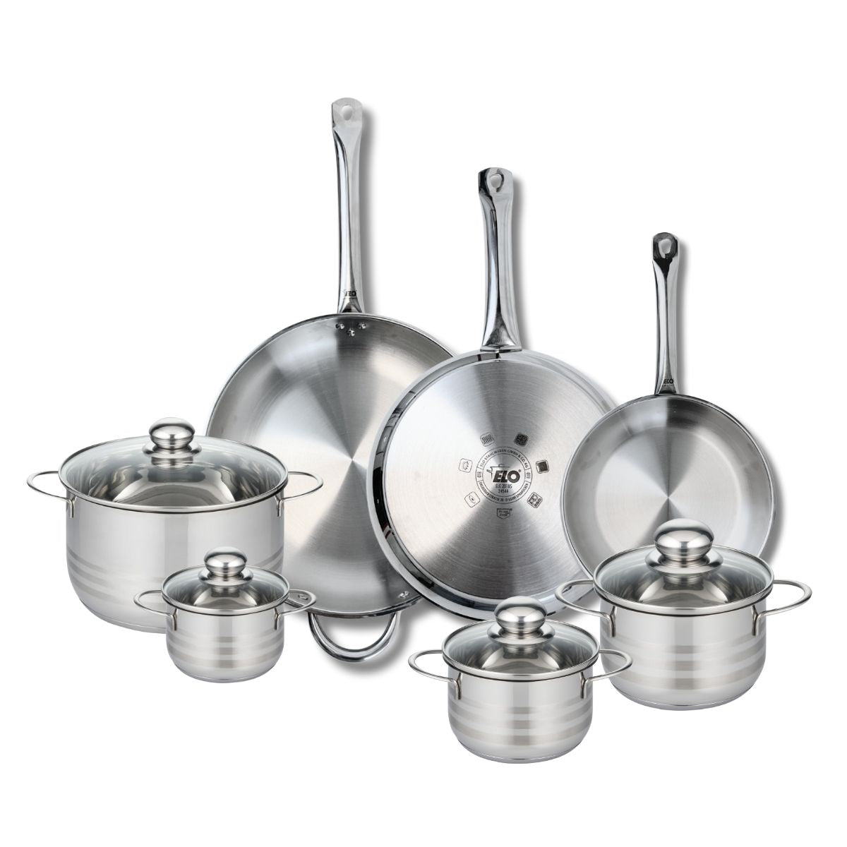 Ensemble de 3 Poêles de cuisson 24, 28 et 32 cm et 4 faitouts 12, 14, 16 et 20 cm  Profi Brillant Elo - Mathon - 1