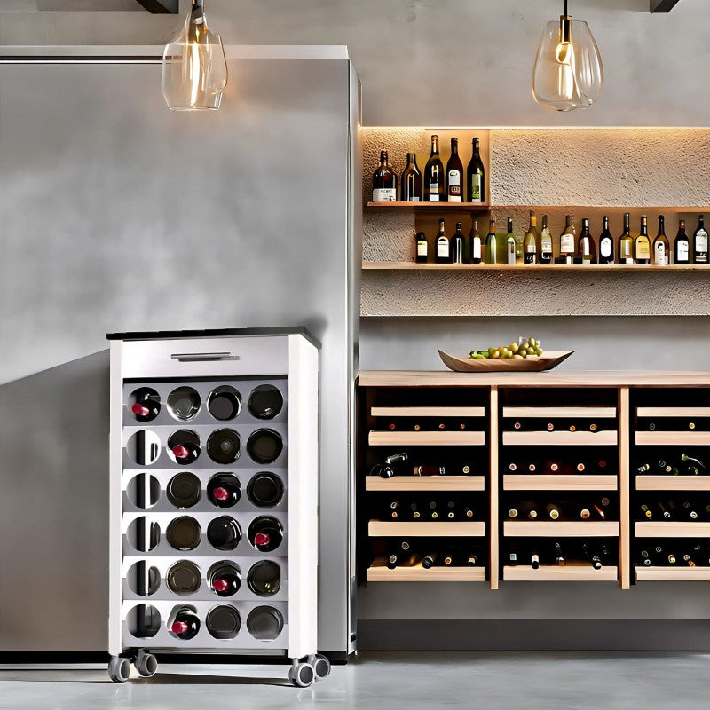 Étagère à roulettes porte bouteilles BACUS, capacité 24 bouteilles, Blanc-Ardoise Don Hierro - Mathon - 2