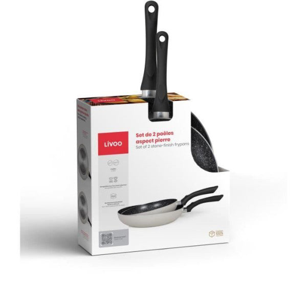 Set De 3 Poeles Aspect Pierre - Livoo - Men124gr - Gris Livoo - Mathon - 5