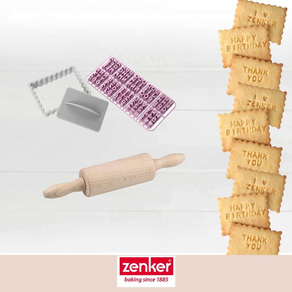Tampon alphabet pour biscuit Zenker et mini rouleau à pâtisserie Zenker - Mathon - 2