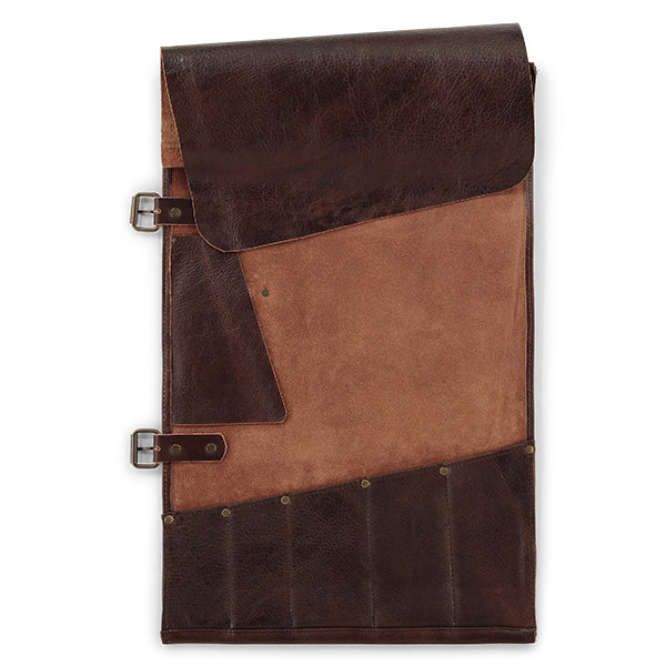 Trousse à couteaux artisanale en cuir 5 emplacements chocolat Witloft - Mathon - 1