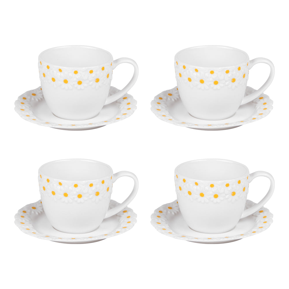 Coffret de 4 tasses à thé avec sous tasses Marguerite 30 cl Table passion - Mathon - 1