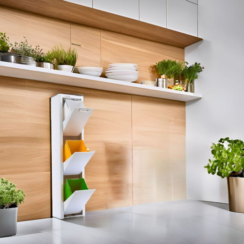 Poubelle cuisine de tri sélectif CUBEK, 3 compartiments de 20 litres, Blanc Don Hierro - Mathon - 5