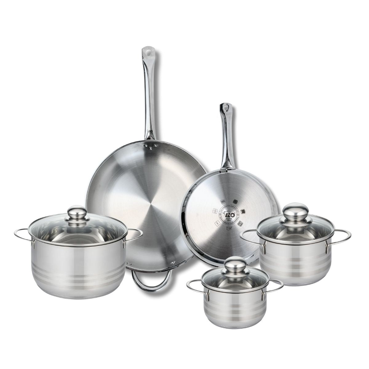 Ensemble de 2 Poêles de cuisson 24 et 32 cm et 3 faitouts 14, 16 et 20 cm  Profi Brillant Elo - Mathon - 1