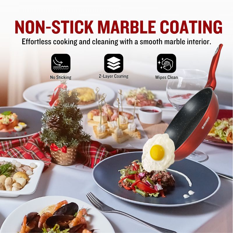 Batterie de cuisine 15 pièces avec revêtement en marbre Rouge Herzberg HGMETRD15-RED Herzberg - Mathon - 5