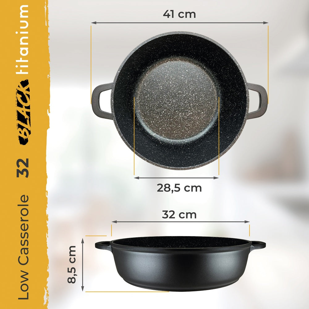 Casserole Basse Induction Antiadhésif Titane 32cm, Fonte d