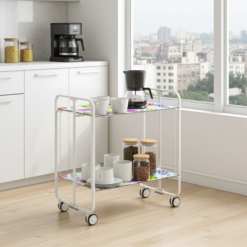 Desserte pliante 2 niveaux avec roulettes – structure blanche, bauhaus Don Hierro - Mathon - 2