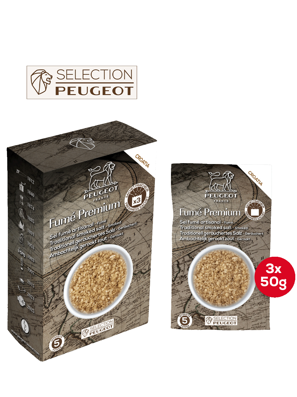 Fumé Premium Sel fumé artisanal, 150g - 3 sachets fraîcheur de 50g Peugeot - Mathon - 1