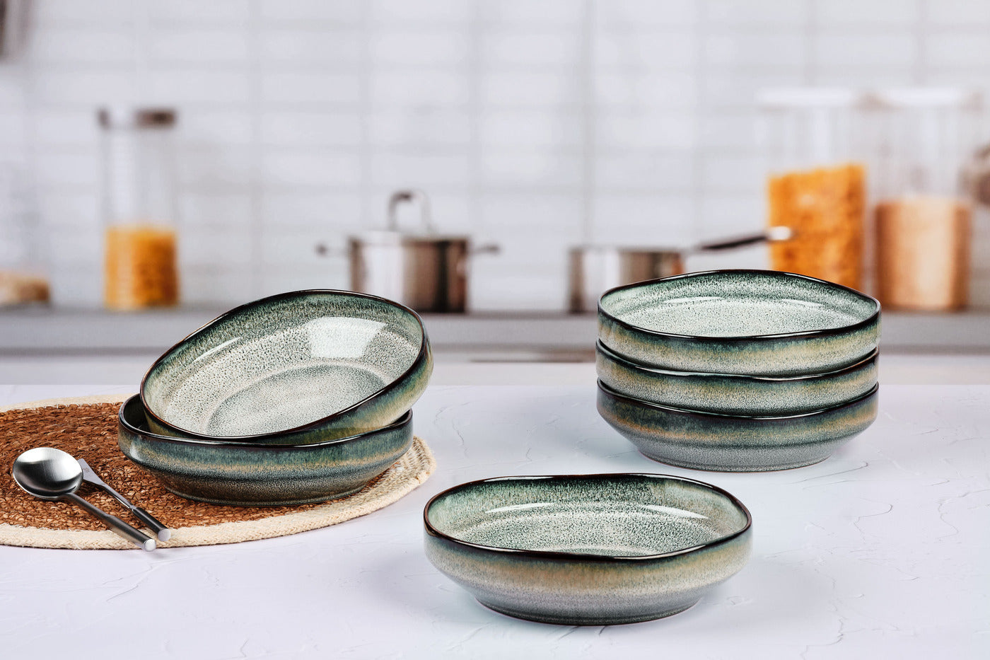 Lot de 6 assiettes creuses en grès gris D21 Björn - Mathon - 2