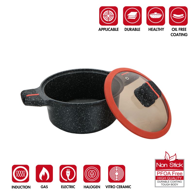 Cocotte avec revêtement en Granit avec couvercle en verre 20cm Herzberg HGRSCAS20 Herzberg - Mathon - 3