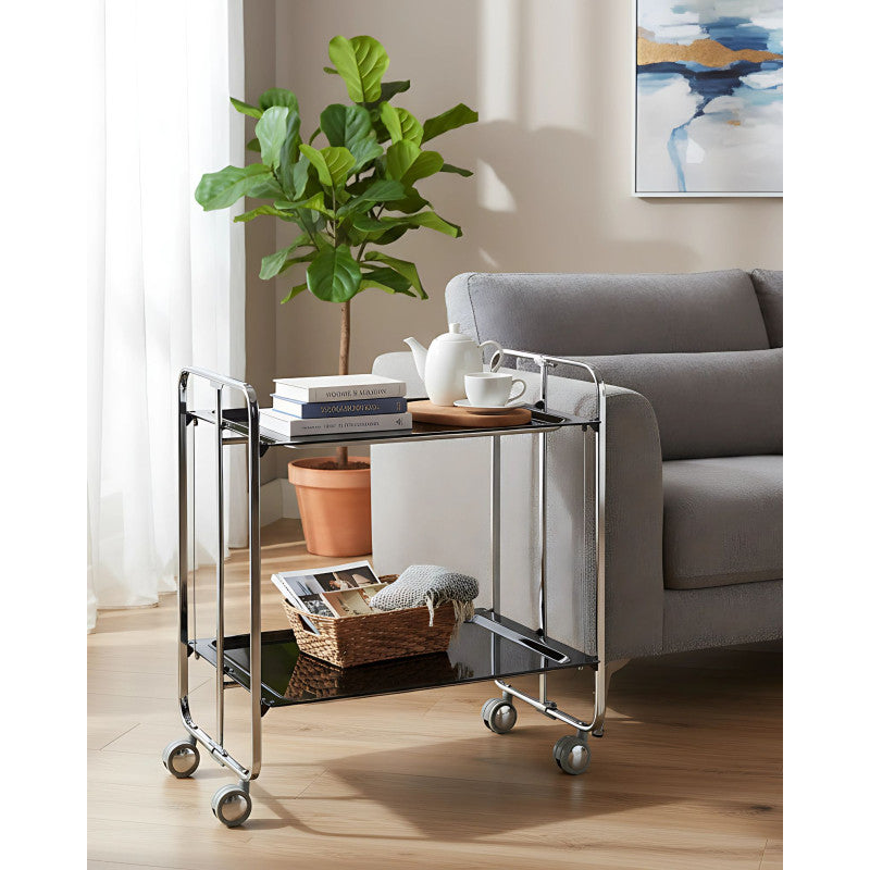 Desserte pliante 2 niveaux avec roulettes – structure chromée, bauhaus Don Hierro - Mathon - 6