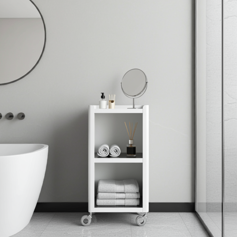 Meuble rangement salle de bain, cuisine, bureau.desserte à roulettes. style scandinave, 42 x 31 x 82 cm., blanc-inox, louise Don Hierro - Mathon - 2